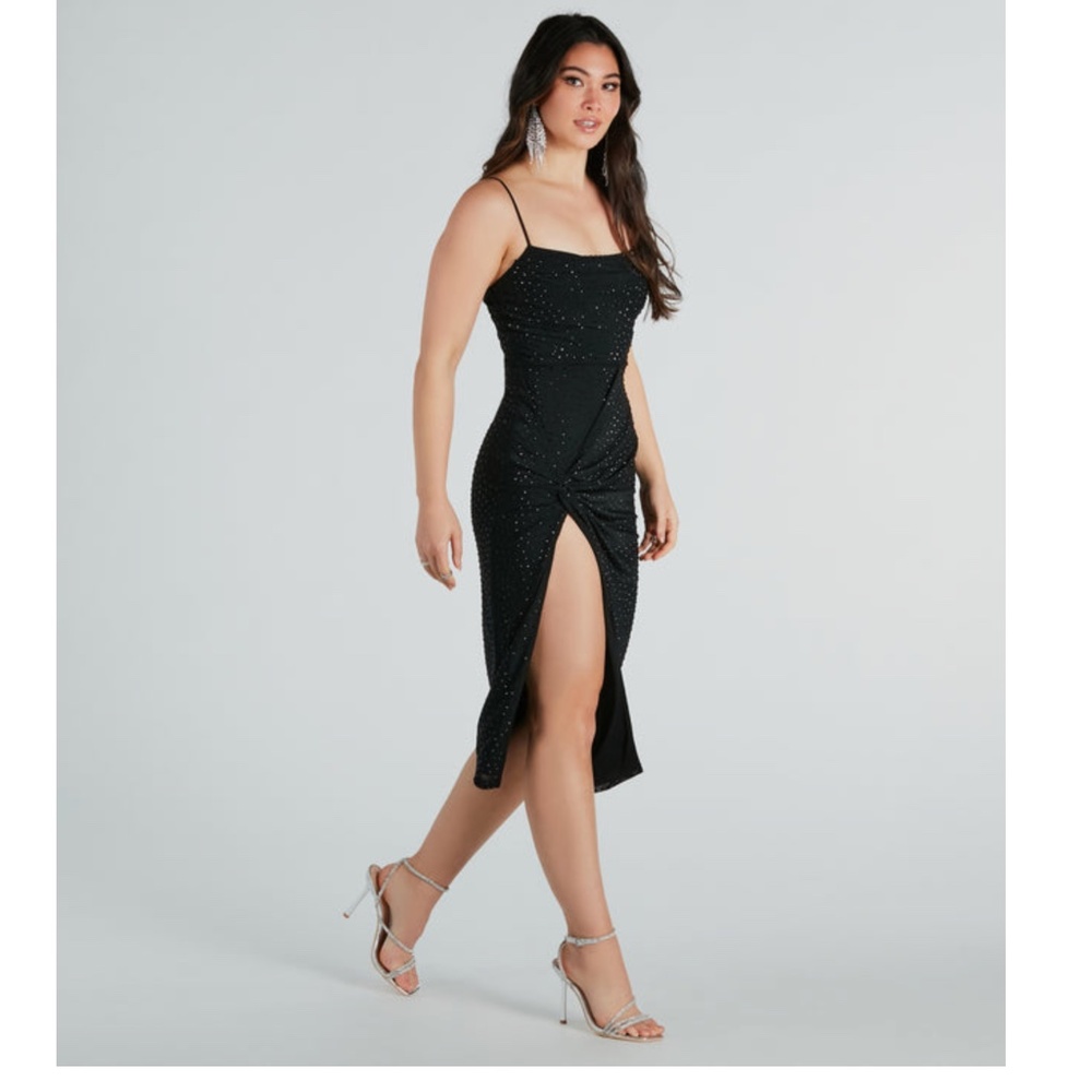Windsor • Black Jesenia Formal Rhinestone Mesh Midi Dress • Size S • NWT